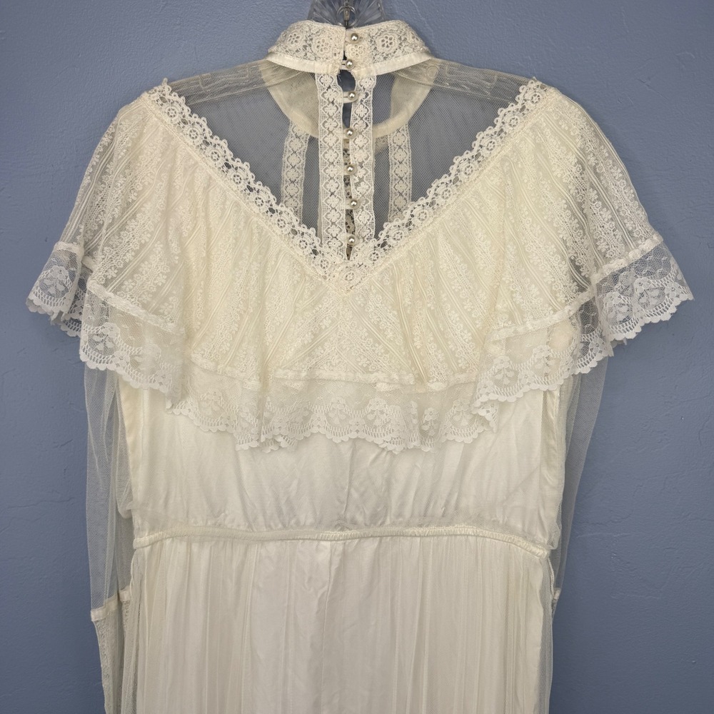 Gunne Sax by Jessica McClintock Vintage Lace Wedding Dress Ivory Maxi Boho 70s - Picture 3 of 16